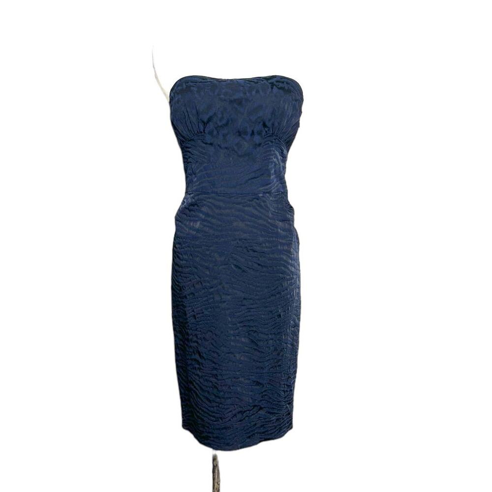 Diane Von Furstenberg Navy Black TIARAJA Strapless Poplin Dress Size 6